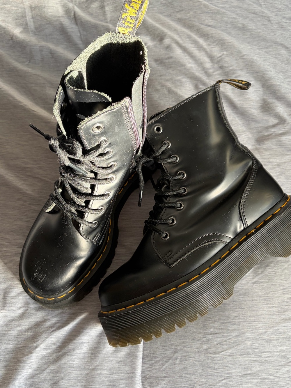 Black Doc Martin's Platform Lace-Up Combat Boots - Women's